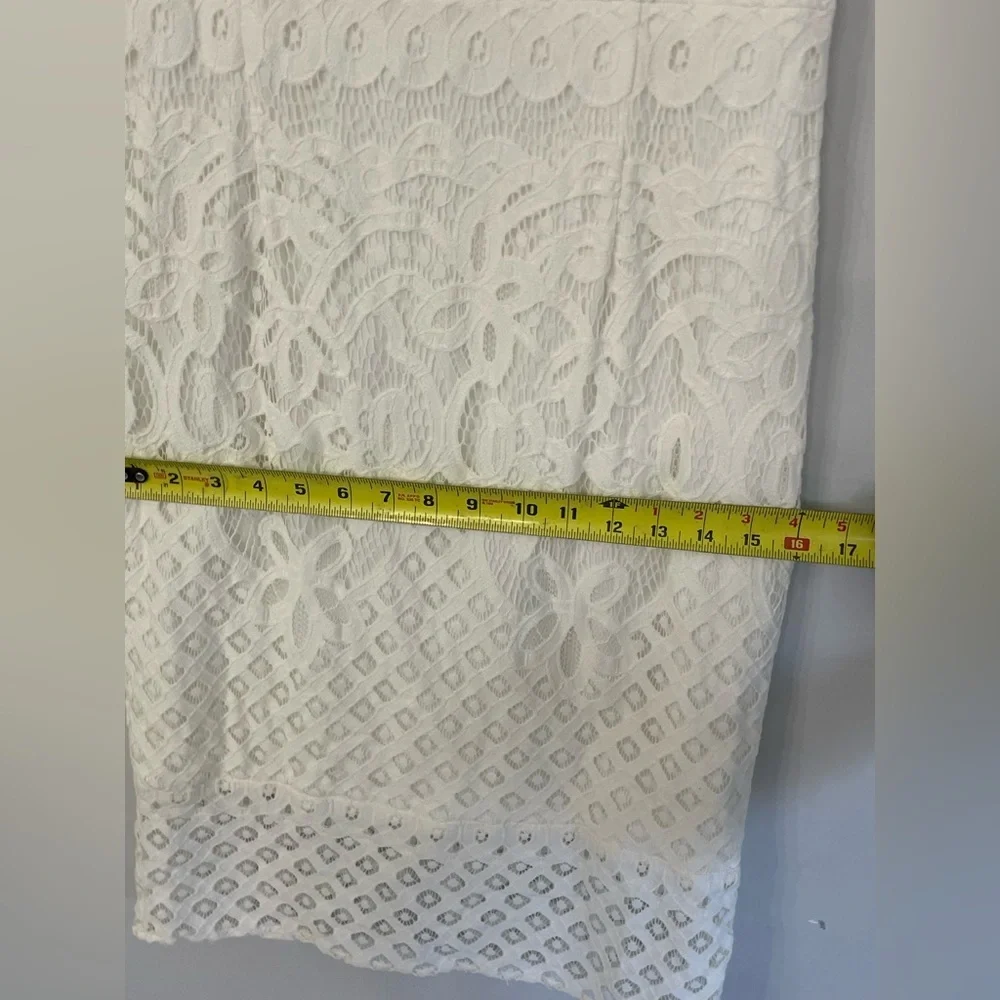 Baltic Born, Medium, funnel neck lined white lace overlay cap sleeve midi dress - Picture 8 of 10